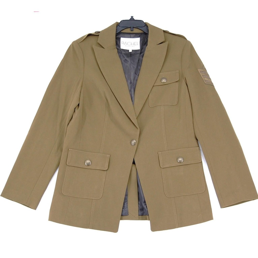 Rachel Rachel Roy Blazer Womens 14 Olive Military Jacket Epaulet Khaki Pockets